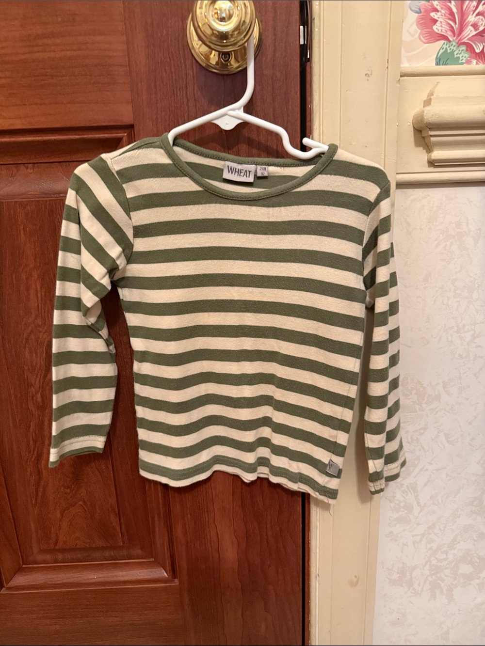 Wheat 24 months green and ivory stripe long sleeve shirt